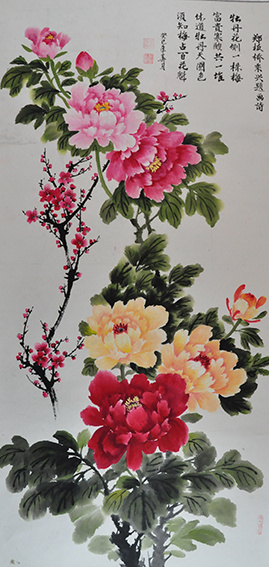 倪宪振作品13《牡丹花侧一株梅》4尺 2011年